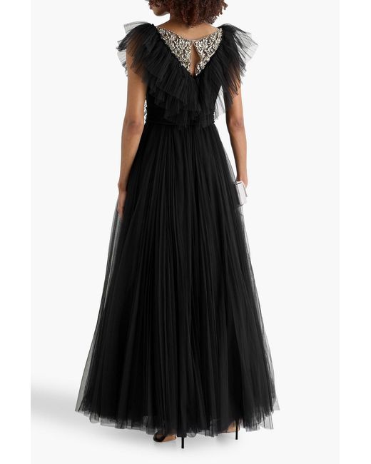 Jenny Packham Black Fox Glove Embellished Ruffled Tulle Gown