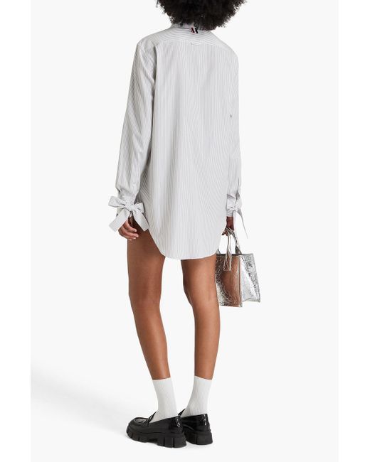 Thom Browne White Striped Silk And Cotton-Blend Poplin Shirt