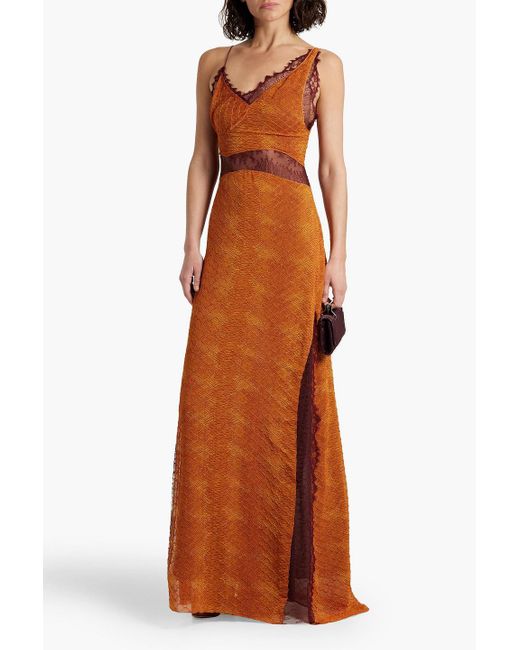 Victoria Beckham Brown Lace-paneled Snake-print Cloqué Maxi Dress