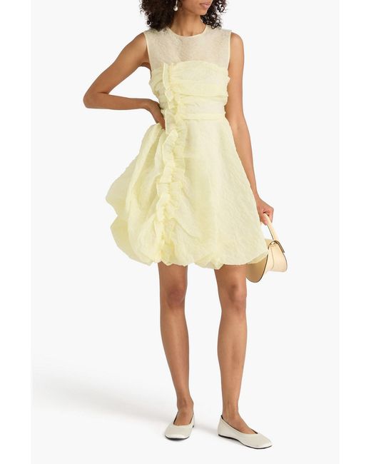 CECILIE BAHNSEN Yellow Olivia Cloqué Mini Dress