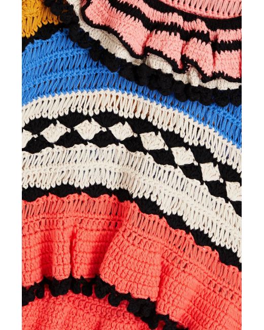 Zimmermann Red Ruffled Crocheted Cotton Sweater