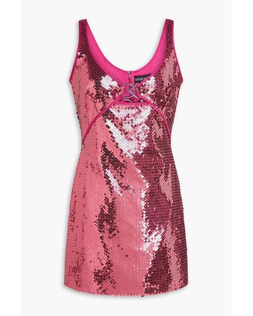 David Koma Pink Embellished Cutout Sequined Tulle Mini Dress