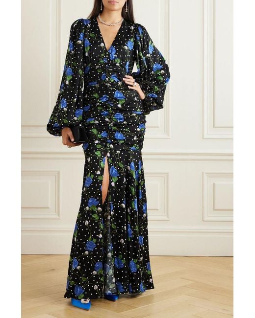 ROTATE BIRGER CHRISTENSEN Black Goldie Ruched Floral-print Satin Maxi Dress