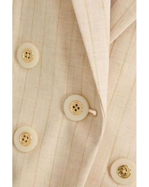 Veronica Beard Natural Gaya Double-Breasted Pinstriped Cotton-Blend Blazer