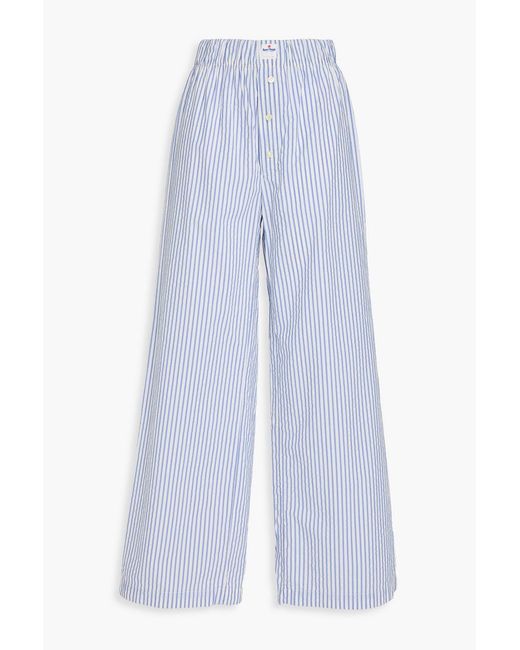Mother Blue Sport Tough Striped Cotton-Blend Seersucker Wide-Leg Pants