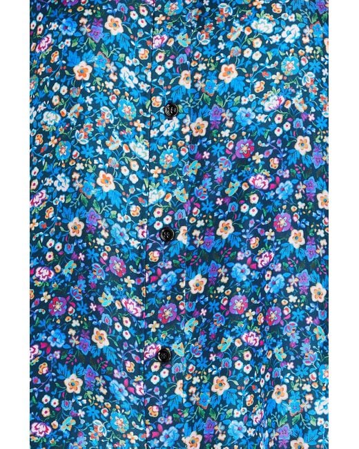 Sandro Blue Ruffled Floral-print Silk-twill Shirt