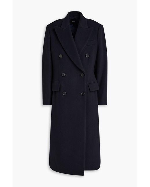 Theory Blue Double-Breasted Wool-Blend Coat