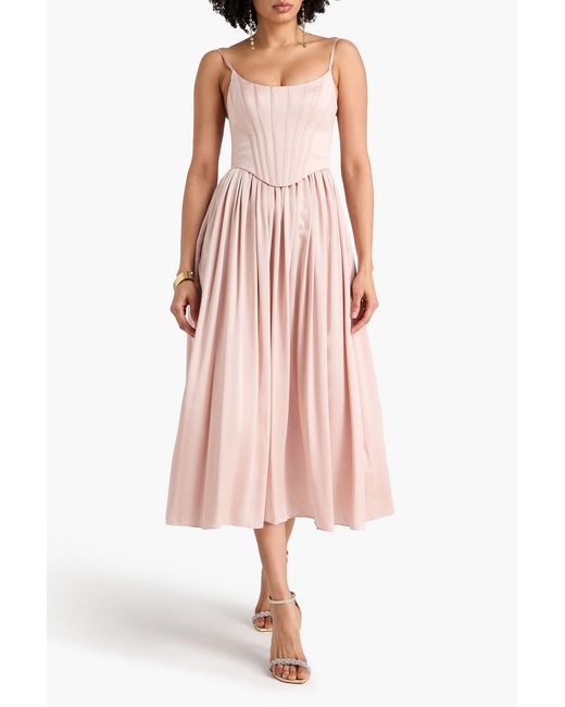 Zimmermann Pink Pleated Silk-Satin Midi Dress