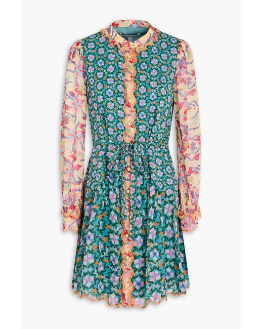 Saloni Blue Tilly Printed Silk-Georgette Mini Dress