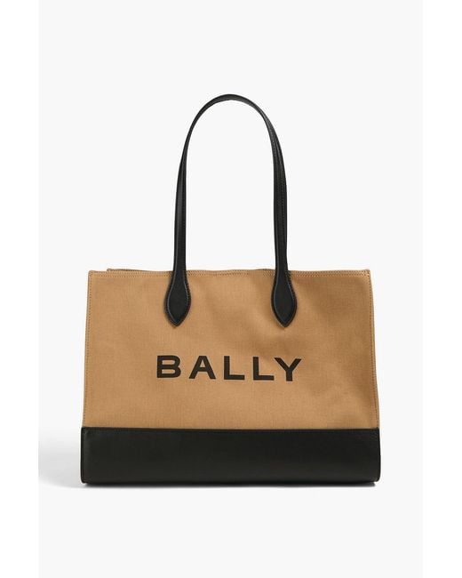 Bally Black Bar Printed Leather And Canvas Tote