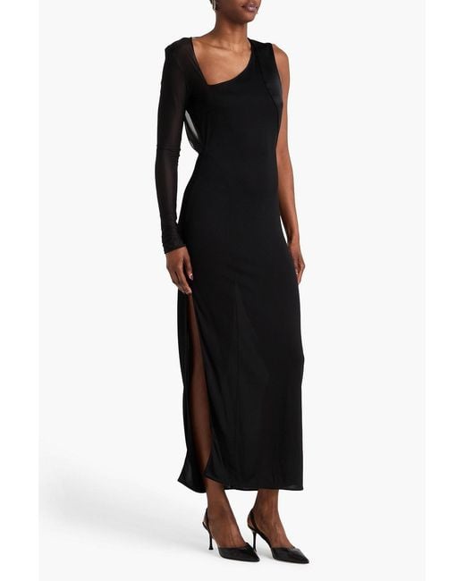 Galvan Black One-sleeve Satin Maxi Dress