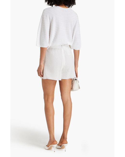Emporio Armani White Sequin-embellished Cotton-blend Shorts