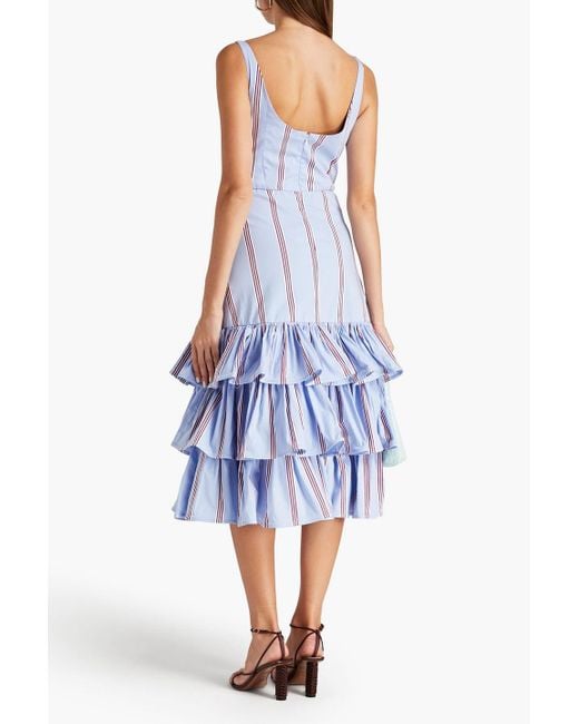 Stella Jean White Tiered Striped Cotton-blend Poplin Midi Dress