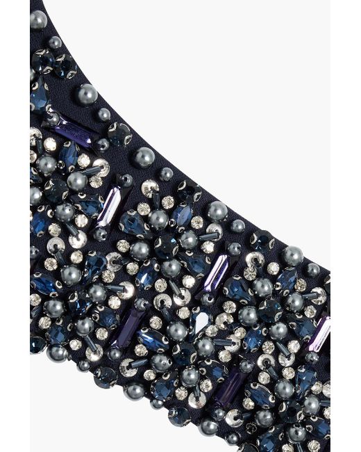 Badgley Mischka Blue Cutout Embellished Crepe Gown