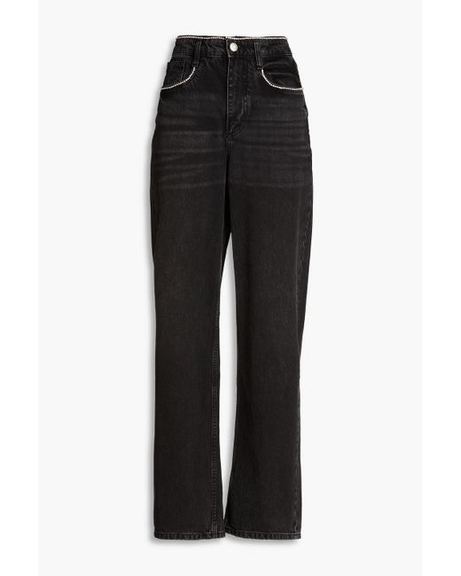 Maje Black Crystal-embellished High-rise Wide-leg Jeans