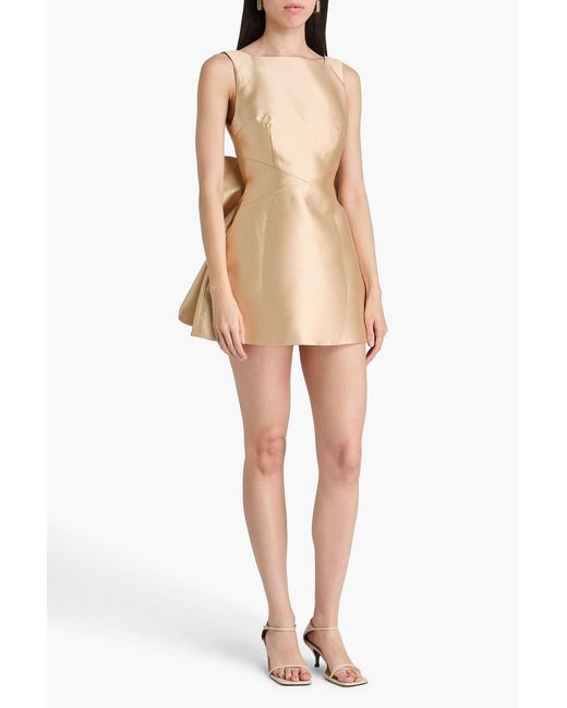 Odd Muse Natural Bow-detailed Metallic Satin-twill Mini Dress