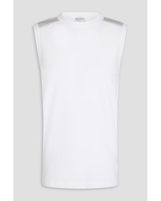 Brunello Cucinelli White Bead-embellished Cotton-jersey Top
