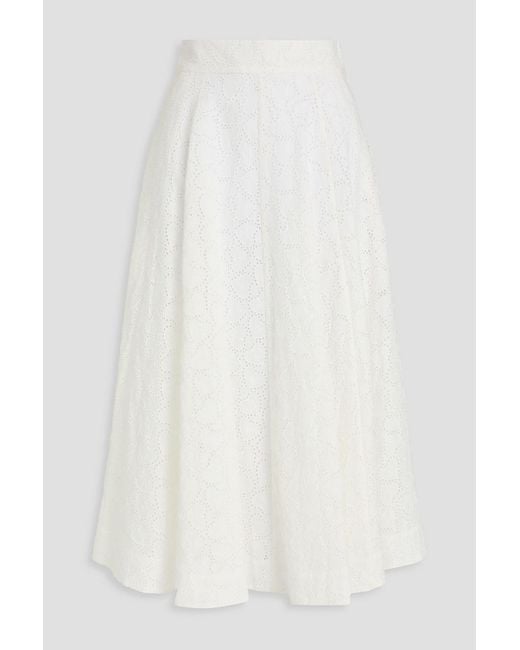 Zimmermann White Broderie Anglaise Linen Midi Skirt