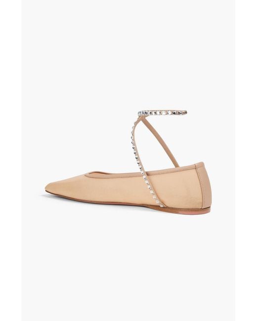 AMINA MUADDI White Ane ballerinas aus leder und mesh mit kristallverzierung