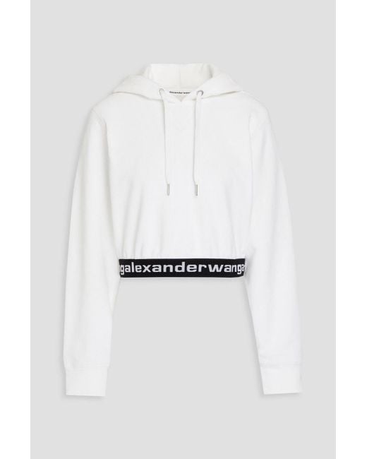 T By Alexander Wang White Cropped Stretch Cotton-blend Corduroy Hoodie