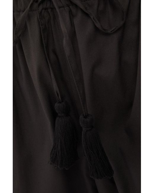 Tory Burch Black Tasseled Cotton-blend Poplin Tapered Pants