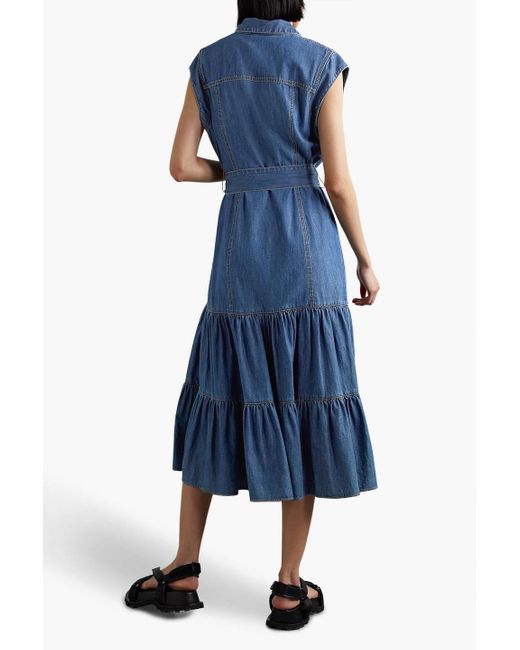 Veronica Beard Blue Arnetta Tiered Denim Midi Shirt Dress
