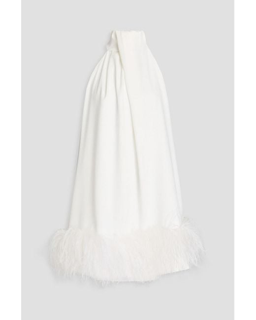 16Arlington White Cynthia Feather-embellished Twisted Crepe Mini Dress