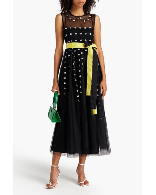 RED Valentino Black Embellished Layered Point D'esprit And Tulle Midi Dress