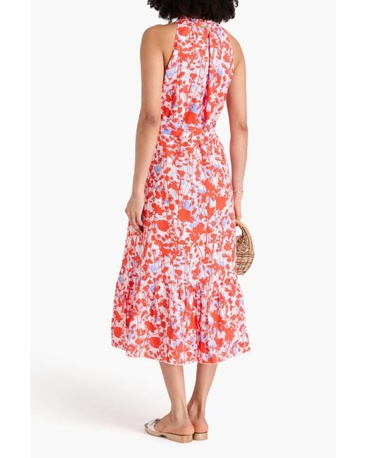 Heidi Klein Red Ruffled Floral-Print Linen Midi Dress