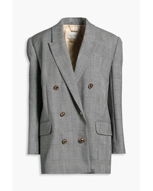 Zimmermann Gray Double-Breasted Prince Of Wales Checked Wool-Blend Blazer