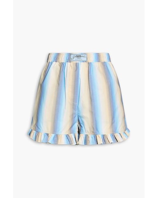 Ganni Blue Striped Cotton-Poplin Shorts