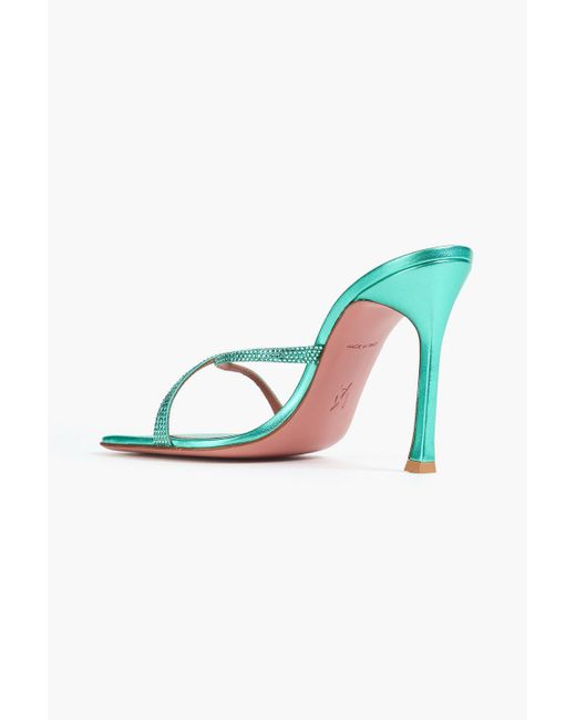 AMINA MUADDI Blue Adriana Crystal-Embellished Metallic Leather Mules