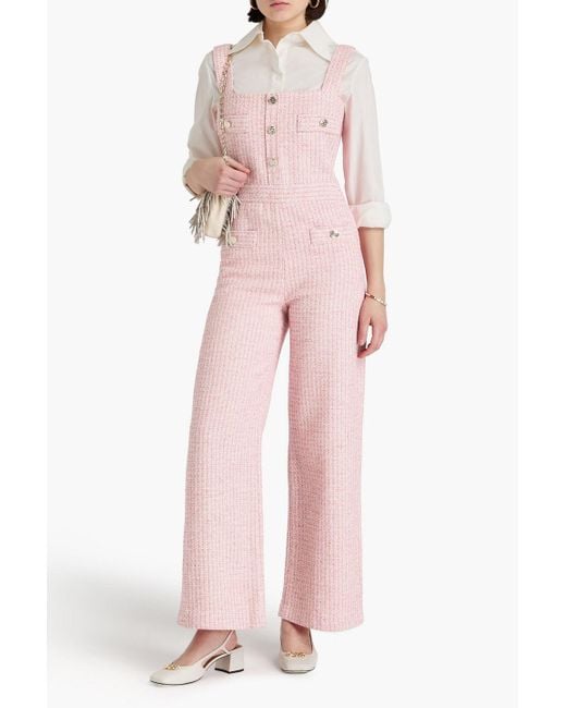 Maje Pink Embellished Metallic Cotton-Blend Tweed Jumpsuit
