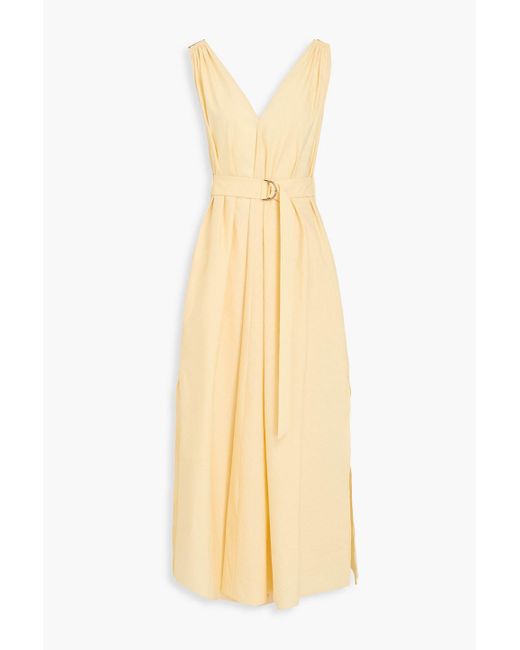 Brunello Cucinelli Yellow Midikleid aus popeline aus einer baumwollmischung mit zierperlen