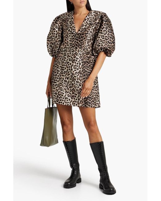 Ganni Synthetic Leopard-jacquard Mini Dress | Lyst
