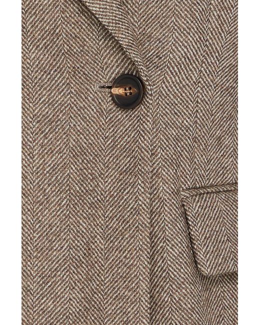 Brunello Cucinelli Brown Double-Breasted Herringbone Wool-Blend Felt Blazer