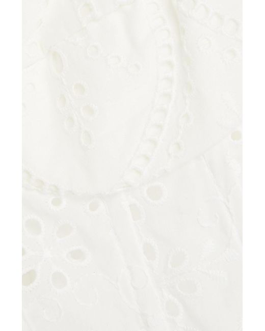 Charo Ruiz White Ella Button-embellished Broderie Anglaise Cotton-blend Bustier Top