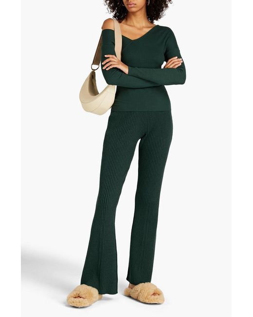 The Range Green Ribbed-knit Flared Pants