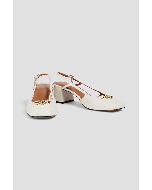 Maje White Chain-embellished Leather Slingback Pumps