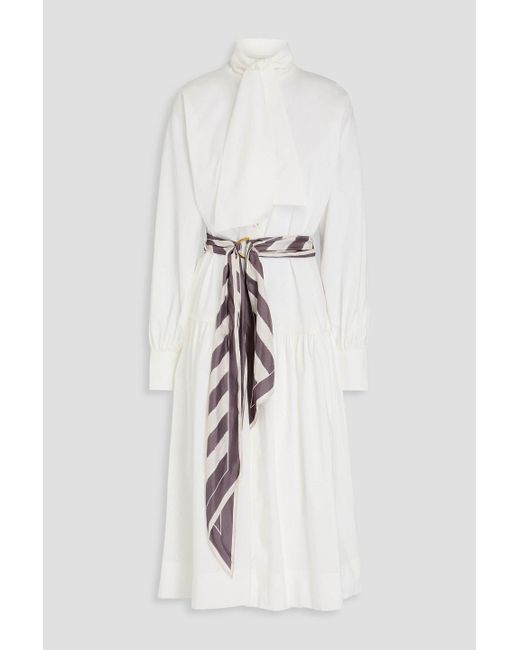 Zimmermann Blue Pussy-bow Cotton And Silk-blend Poplin Midi Shirt Dress