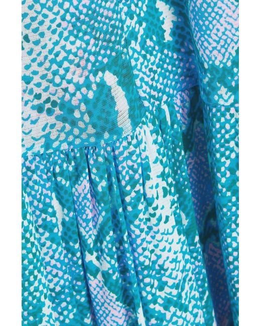 Diane von Furstenberg Blue Austria Reversible Printed Stretch-mesh Midi Skirt