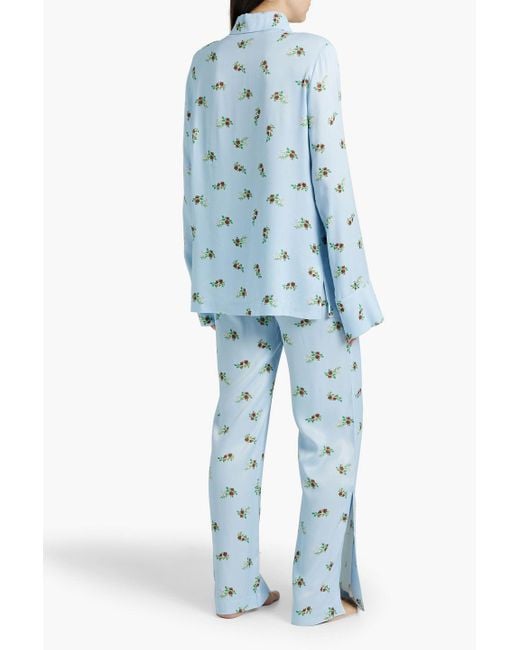 Sleeper Blue Floral-print Satin Pajama Pants