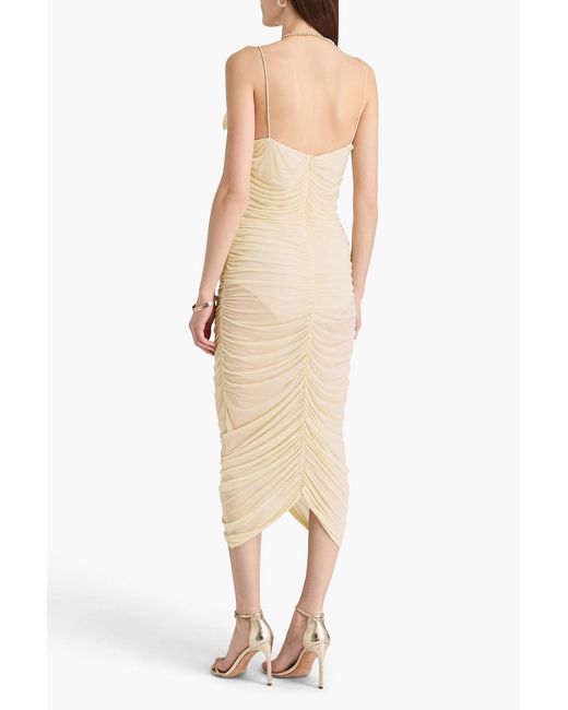 Magda Butrym White Floral-Appliquéd Ruched Stretch-Jersey Midi Dress