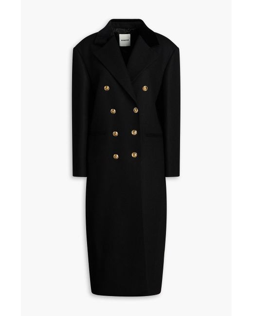 Sandro Black Double-breasted Wool-blend Twill Coat