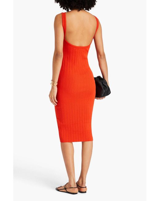 Enza Costa Red Ribbed Jersey Midi Dress