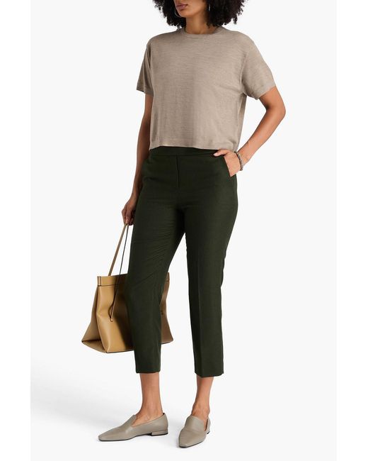 Theory Green Treeca Cropped Wool-flannel Tapered Pants
