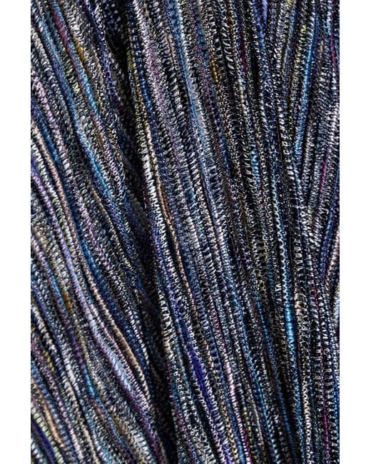 Ronny Kobo Blue Draped Marled Ribbed-knit Maxi Dress