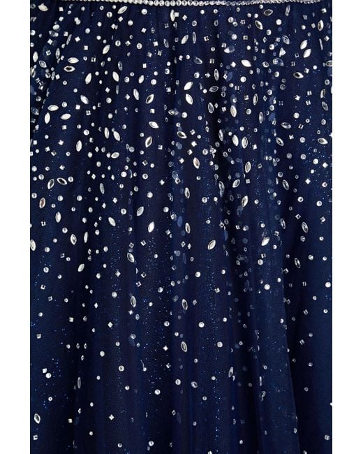 Jenny Packham Blue Crystal-embellished Glittered Tulle Gown