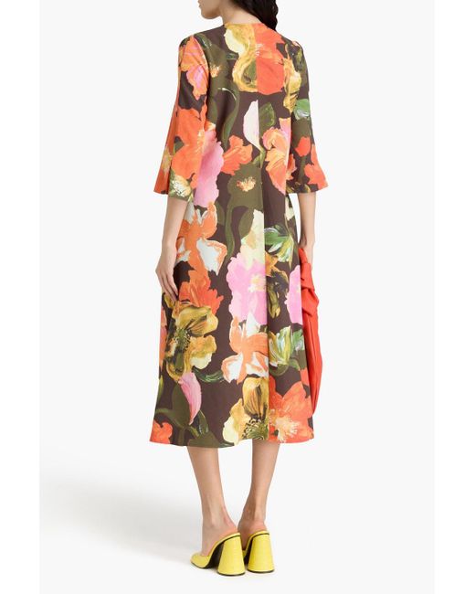 Stine Goya Orange Vic Floral-Print Seersucker Midi Dress