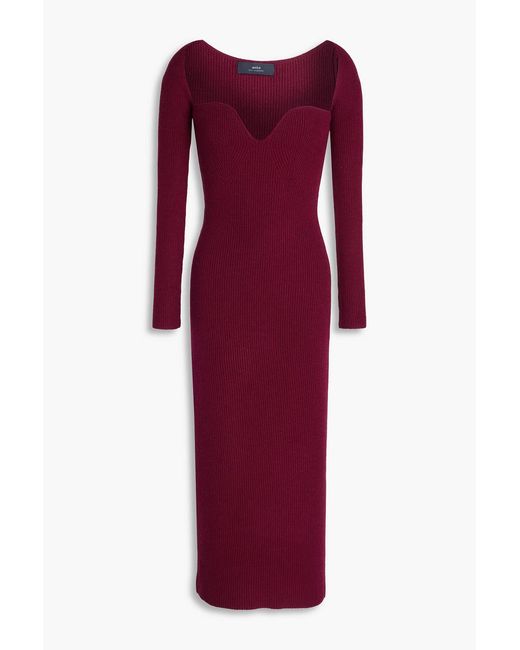 arch4 Purple Coco Ribbed Cashmere Midi Dress